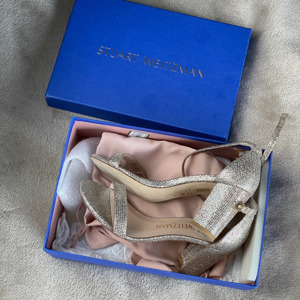 Stuart Weitzman Nudistcurve Glitter Block-Heel Sa… - image 2